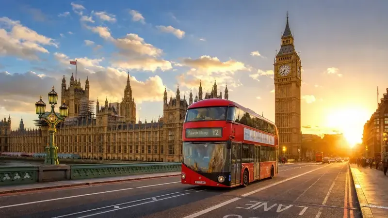 Big Ben and red double-decker bus in London
